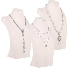 3 Pcs Jewelry Display Busts Velvet Necklace Display Stand Mannequin Holder for Necklace and Pendants Chain Organizer Jewelry Showcase for Selling, Trade Shows and Home Display (Beige) in Kuwait