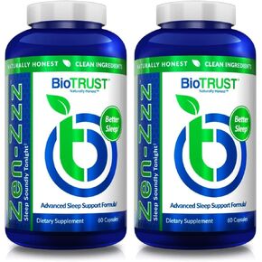 BioTRUST Zen-Zzz، مكمل دعم النوم غير المسبب للإدمان - الميلاتونين، إل-ثيانين، الجلايسين، المغنيسيوم، بلسم الليمون، زهرة العاطفة، البابونج - 60 كبسولة in Kuwait