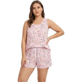 CHUNG Women's Cute Cotton Pajama Set Cartoon Tank Tee Shorts Sleepwear Summer Plus Size Stripe Shoties in Kuwait