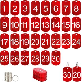 30 قطعة من علامات الألومنيوم المرقمة مع حلقات مفاتيح رقم 1-30 علامات أرقام معدنية علامات رئيسية لتحديد هوية الفندق ومنزل النوم وخزانة المنزل in Kuwait