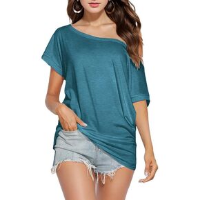 Womens Off The Shoulder Top Dolman Short Sleeve Loose Fitting Tops Flowy One Piece Baggy Shirts in Saudi Arabia