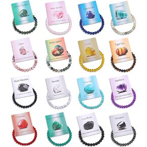 BROCC 16 قطعة من أساور الكريستال العلاجية الطبيعية للنساء والرجال، 6 مم خرز دائري أحجار كريمة قابلة للتمدد، مجموعة هدايا أساور من حجر الكريستال العلاجي in Kuwait