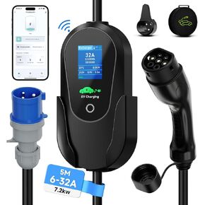 كابل شحن 7.2kW 5M نوع 2، 6/8/10/13/16/20/24/32A تيار قابل للتعديل، كابل شحن نوع 2 سيارة كهربائية نوع 2، شاحن EV مع حقيبة in Kuwait