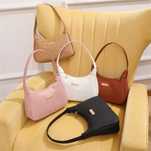 Underarm Bag Solid Color Portable PU Handbags Women (Black) in Saudi Arabia