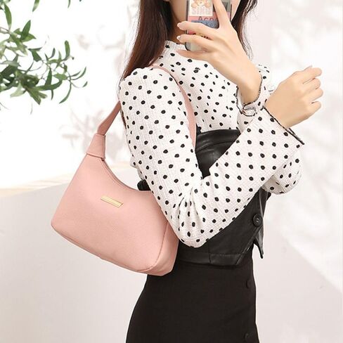 Underarm Bag Solid Color Portable PU Handbags Women (Black) in Saudi Arabia