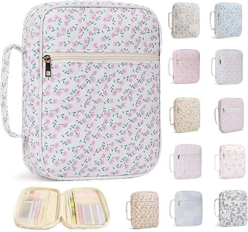 غطاء الكتاب المقدس للنساء، حقيبة الكتاب المقدس مع مقبض وحقيبة منظمة، تناسب الأناجيل القياسية، حقيبة الكنيسة الأزهار للدراسة، والسفر، والعودة إلى المدرسة (قوس وردي جديد متقلب) in Kuwait