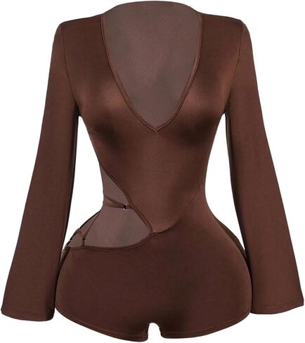 SweatyRocks Women's Deep V Neck Open Back Romper Sexy Criss Cross Bodycon Going Out Shorts Jumpsuits in Saudi Arabia