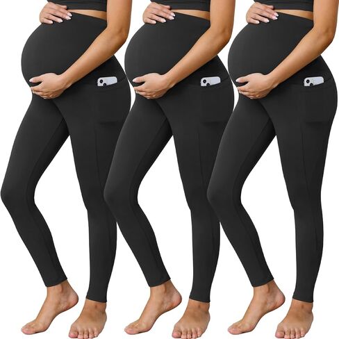 Buttergene 3 Pack Women's Maternity Leggings with Pockets Over The Belly Maternity Yoga Pants Pregnancy Leggings in Saudi Arabia