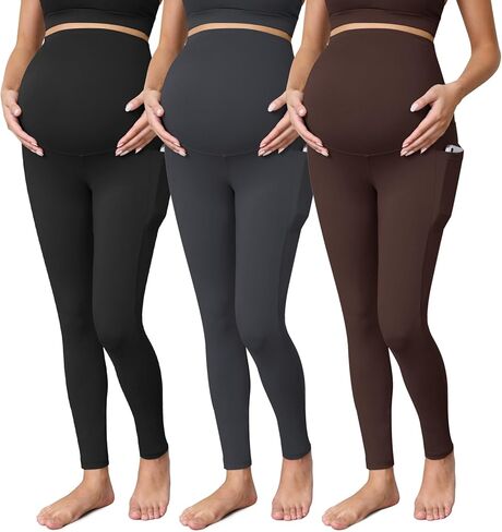 Buttergene 3 Pack Women's Maternity Leggings with Pockets Over The Belly Maternity Yoga Pants Pregnancy Leggings in Saudi Arabia