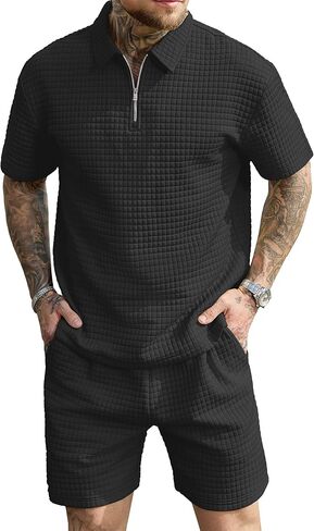أطقم قصيرة للرجال من JEMLDL مكونة من قطعتين من قميص بولو ملابس صيفية غير رسمية ملابس رياضية بأكمام قصيرة ملابس سفر in Kuwait