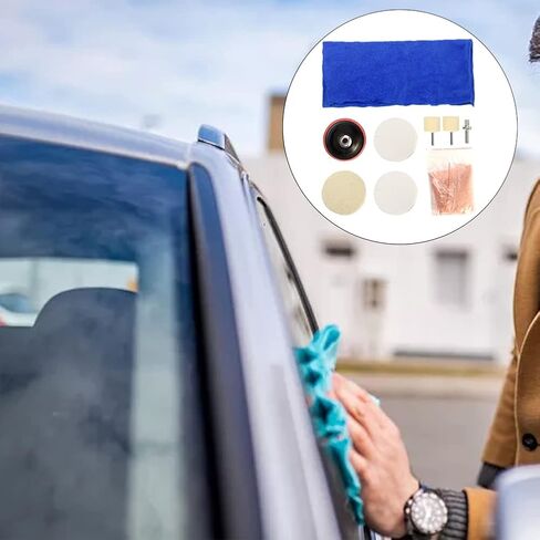 طقم زجاجي مكون من 9 قطع/مجموعة متعددة الوظائف لإزالة الخدوش العميقة ووسادة تلميع السيارة من أكسيد السيريوم ومسحوق تلميع اللباد ومجموعة عجلات تلميع للزجاج الأمامي وإصلاح الزجاج in Kuwait