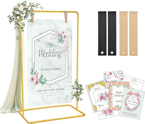 Welcome Sign Stand for Wedding - Adjustable Heavy Duty Easel w/Design Bundle & Leather Straps, Wedding Sign Stand for Welcome Signs, Seating Charts Display (White) in Saudi Arabia