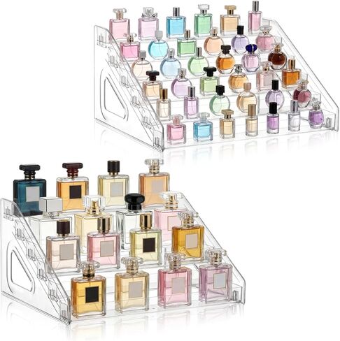 2 حزمة من 6 طبقات حامل منظم العطور، حامل منظم العطور الأكريليك متعدد الاستخدامات، حامل عرض صينية تخزين لشخصيات المكياج، منظمة بطاقات متدرجة لطلاء الأظافر in Kuwait