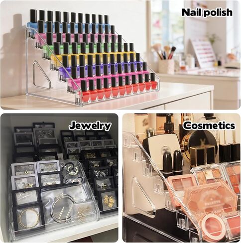 2 حزمة من 6 طبقات حامل منظم العطور، حامل منظم العطور الأكريليك متعدد الاستخدامات، حامل عرض صينية تخزين لشخصيات المكياج، منظمة بطاقات متدرجة لطلاء الأظافر in Kuwait