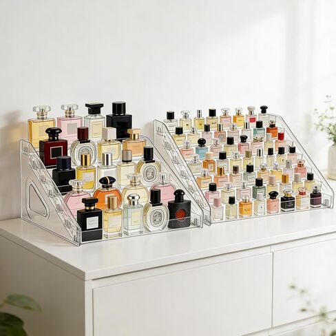 2 حزمة من 6 طبقات حامل منظم العطور، حامل منظم العطور الأكريليك متعدد الاستخدامات، حامل عرض صينية تخزين لشخصيات المكياج، منظمة بطاقات متدرجة لطلاء الأظافر in Kuwait