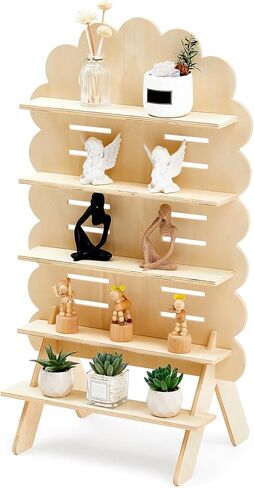 Blulu 5-Tier Wooden Display Shelf for Vendors 31.5 x 16 Inch Tall Removable Retail Display Riser Stand with Adjustable Height for Candles Decorative Items(Arch,Natural Color) in Saudi Arabia