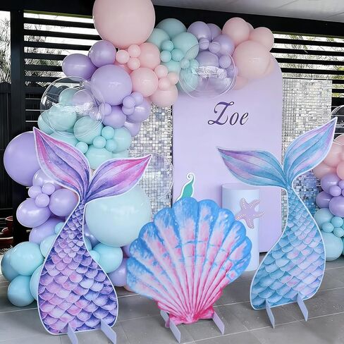 Large Mermaid Party Cutouts - 3Pcs Under The Sea Party Decoration Set 30 inch Mermaid Tail Shell Cardboard Stand Sign for Baby Shower Birthday Favor Photo Booth Prop in Saudi Arabia