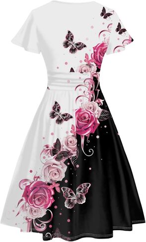 DRESSFO Couple Matching Hawaiian Outfits Butterfly Rose Print A-line Dress or Men's Short Sleeve Button Up Shirt in Saudi Arabia