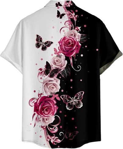 DRESSFO Couple Matching Hawaiian Outfits Butterfly Rose Print A-line Dress or Men's Short Sleeve Button Up Shirt in Saudi Arabia