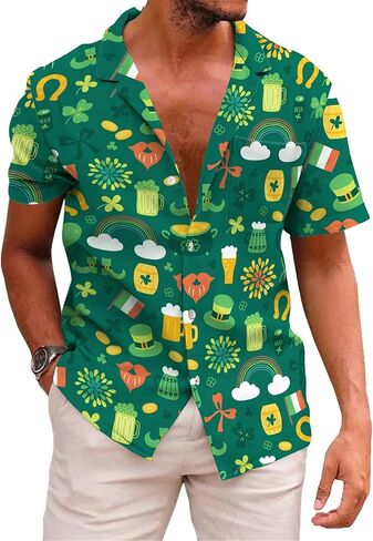KYKU St Patricks Day Shirt Mens Hawaiian Shirts Short Sleeve Green Button Up Top in Saudi Arabia