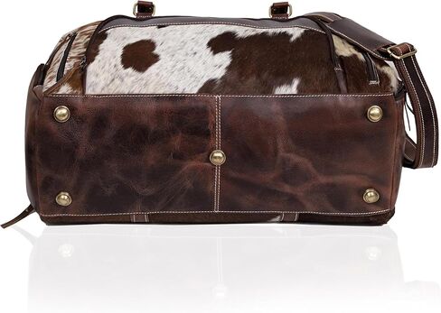Leather Duffel Bag for Men & Women, Genuine Weekender Travel Bag, Handmade Overnight Gym Bag with Shoulder Strap, Carry-On for Business & Outdoor Travel (Yukon Hair Duffel, Brown & White, 22 Inch) in Saudi Arabia