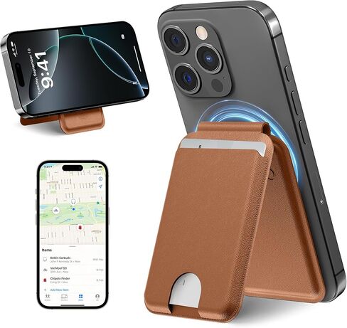 لمحفظة Magsafe مع وظيفة Find My الكاملة، محفظة مغناطيسية قوية لسلسلة iPhone 16/15/14/13/12، حامل بطاقات أنحف مع حامل قابل للتعديل، حامل 6 بطاقات، جلد PU أسود in Kuwait