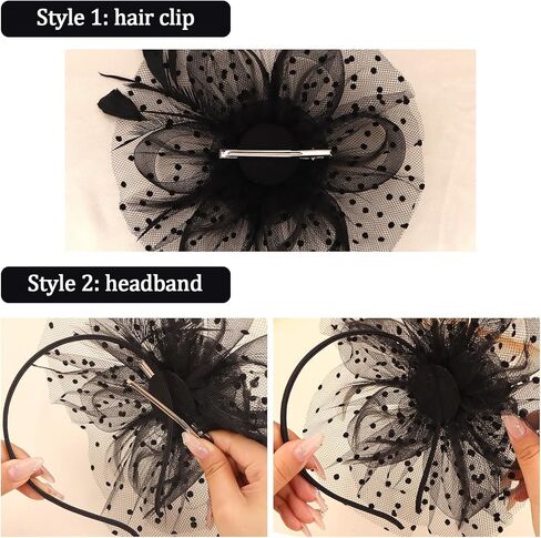 Womens Fascinators Hats and Gloves Set Short Lace Gloves Tea Party Flower Mesh Hair Clips in Saudi Arabia