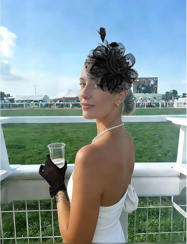Womens Fascinators Hats and Gloves Set Short Lace Gloves Tea Party Flower Mesh Hair Clips in Saudi Arabia