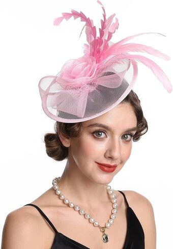 قبعة SAFERIN Fascinator للنساء بمشبك شعر وقبعة من الريش والزهور وحجاب حفل الزفاف والشاي in Kuwait