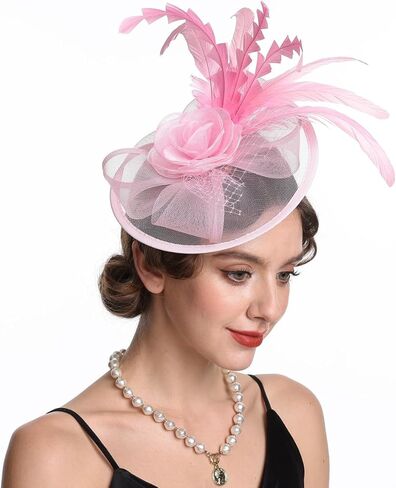 قبعة SAFERIN Fascinator للنساء بمشبك شعر وقبعة من الريش والزهور وحجاب حفل الزفاف والشاي in Kuwait