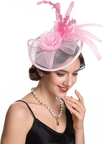 قبعة SAFERIN Fascinator للنساء بمشبك شعر وقبعة من الريش والزهور وحجاب حفل الزفاف والشاي in Kuwait