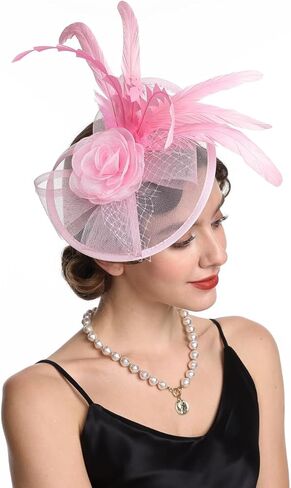 قبعة SAFERIN Fascinator للنساء بمشبك شعر وقبعة من الريش والزهور وحجاب حفل الزفاف والشاي in Kuwait