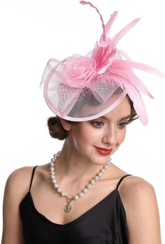 قبعة SAFERIN Fascinator للنساء بمشبك شعر وقبعة من الريش والزهور وحجاب حفل الزفاف والشاي in Kuwait