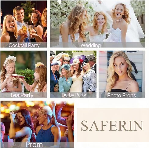 قبعة SAFERIN Fascinator للنساء بمشبك شعر وقبعة من الريش والزهور وحجاب حفل الزفاف والشاي in Kuwait