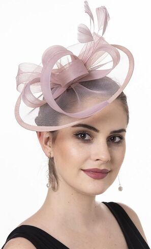 SAFERIN Fascinator for Women Hair Clip Hat Bowler Feather Flower Veil Wedding Party Tea Hat in Saudi Arabia