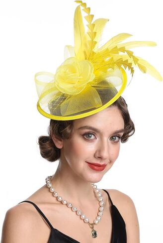 قبعة SAFERIN Fascinator للنساء بمشبك شعر وقبعة من الريش والزهور وحجاب حفل الزفاف والشاي in Kuwait