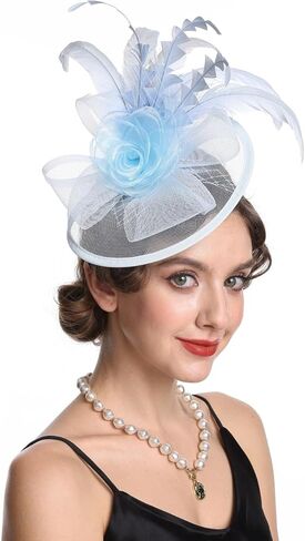 قبعة SAFERIN Fascinator للنساء بمشبك شعر وقبعة من الريش والزهور وحجاب حفل الزفاف والشاي in Kuwait