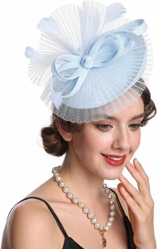 قبعة SAFERIN Fascinator للنساء بمشبك شعر وقبعة من الريش والزهور وحجاب حفل الزفاف والشاي in Kuwait