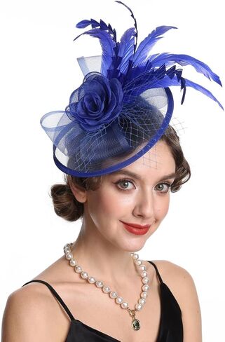 قبعة SAFERIN Fascinator للنساء بمشبك شعر وقبعة من الريش والزهور وحجاب حفل الزفاف والشاي in Kuwait