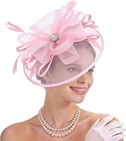 Victoria Tea Party Hat - Vintage 1920s 50s Feather Mesh Kentucky Hat 2026 Derby Fascinator for Funeral Church Prom in Saudi Arabia