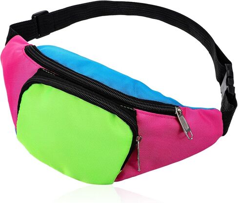 80s Neon Fanny Pack 2 Pockets 90s Belt Bags for Women Men Waist Retro Packs for Holiday Festival, 80s Theme Halloween Party, Vintage Rave Accessories Plus Size Belt Bag, Pink Bottom in Saudi Arabia