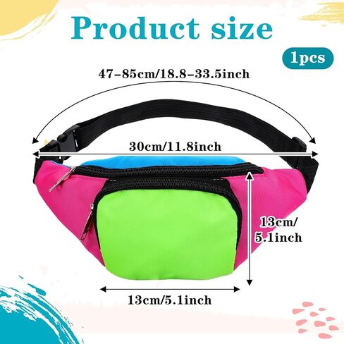 80s Neon Fanny Pack 2 Pockets 90s Belt Bags for Women Men Waist Retro Packs for Holiday Festival, 80s Theme Halloween Party, Vintage Rave Accessories Plus Size Belt Bag, Pink Bottom in Saudi Arabia