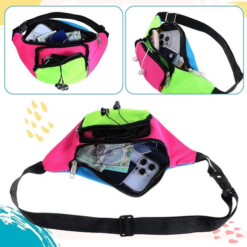80s Neon Fanny Pack 2 Pockets 90s Belt Bags for Women Men Waist Retro Packs for Holiday Festival, 80s Theme Halloween Party, Vintage Rave Accessories Plus Size Belt Bag, Pink Bottom in Saudi Arabia