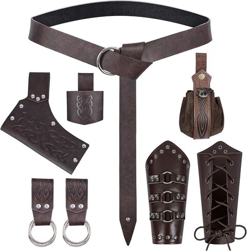 مجموعة أحزمة العصور الوسطى من عصر النهضة مكونة من 7 قطع - إكسسوارات زي الفايكنج مع دعامات جلدية وتنورة ضفدع سيف للتنزه سيرًا على الأقدام من أجل LARP in Kuwait