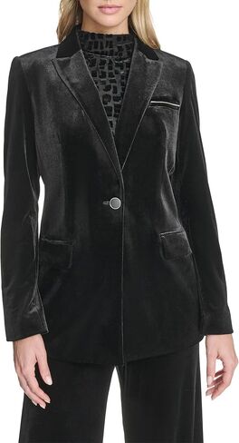 Calvin Klein Women's Shoulder Padding One Button Front Pocket Notch Collar Jacket in Saudi Arabia