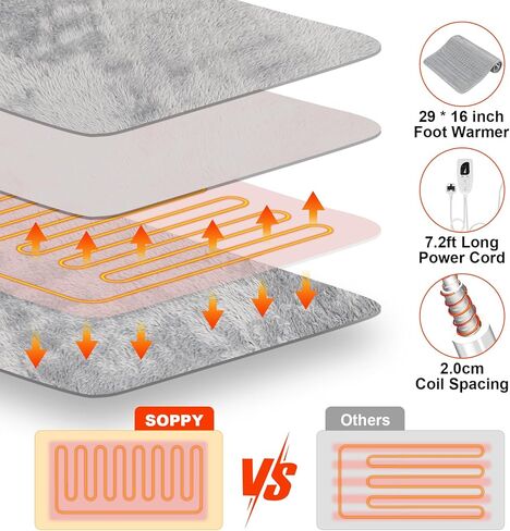 جهاز تدفئة القدم الكهربائي من SOPPY مع 6 مستويات لدرجة الحرارة و4 مؤقتات، وسادة تدفئة قدم ناعمة للرجال والنساء، بطانة داخلية قابلة للغسل تلقائيًا، سخان قدم قابل للفصل تحت المكتب/السرير/المنزل/المكتب in Kuwait