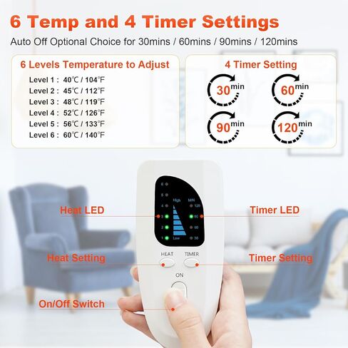 جهاز تدفئة القدم الكهربائي من SOPPY مع 6 مستويات لدرجة الحرارة و4 مؤقتات، وسادة تدفئة قدم ناعمة للرجال والنساء، بطانة داخلية قابلة للغسل تلقائيًا، سخان قدم قابل للفصل تحت المكتب/السرير/المنزل/المكتب in Kuwait
