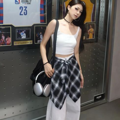 Women's Grunge Mini Plaid Skirt,Hip-Hop One-Piece Tie Up Asymmetrical Skirt,Y2k Overlapping Jeans Decorate Skater in Saudi Arabia