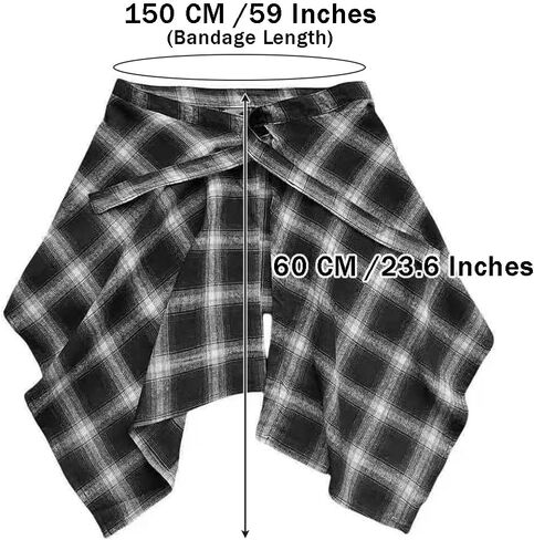 Women's Grunge Mini Plaid Skirt,Hip-Hop One-Piece Tie Up Asymmetrical Skirt,Y2k Overlapping Jeans Decorate Skater in Saudi Arabia