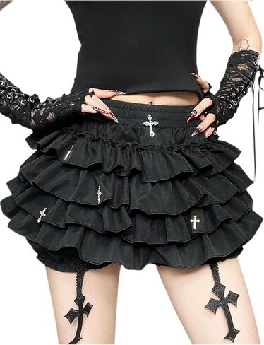 TSMNZMU Womens Gothic Pleated Mini Skirt Punk Grunge High Waist Layered Skirts Lolita Fairy Skirt in Saudi Arabia